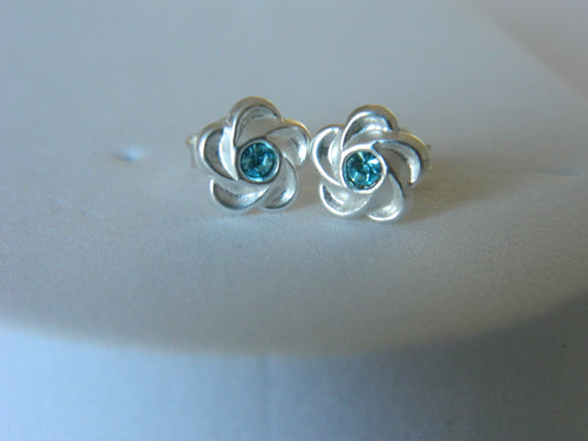 Blue Crystal Flower Studs.