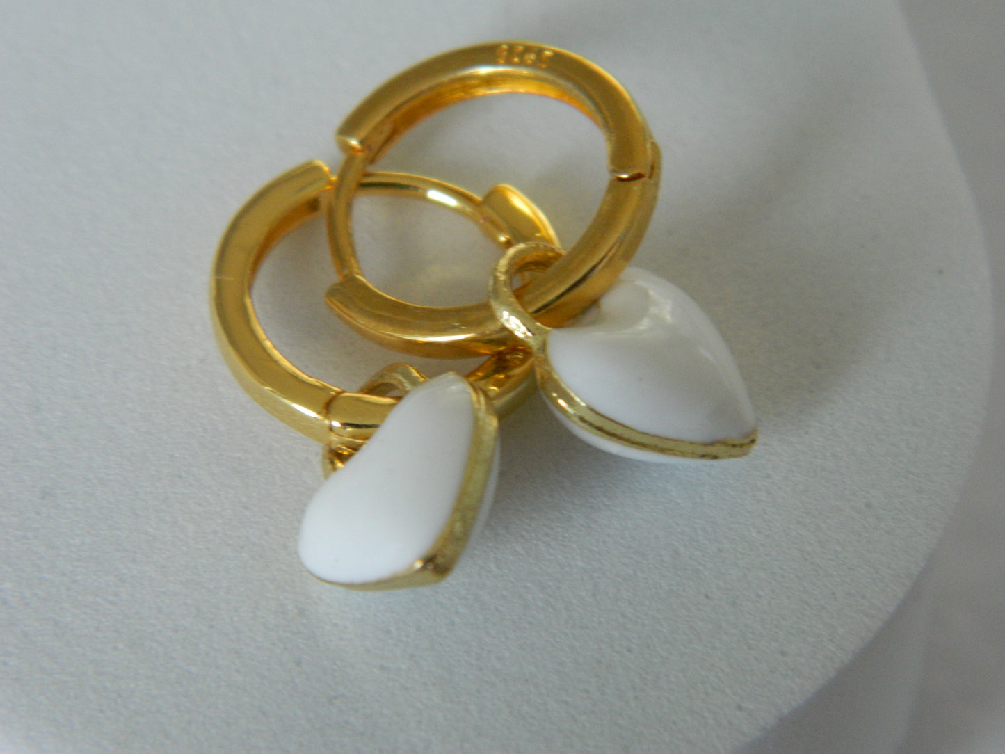 White Enamel Heart Hoops.