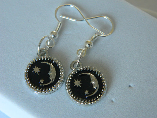 Maggie- Moon Dangles-Black and Silver.