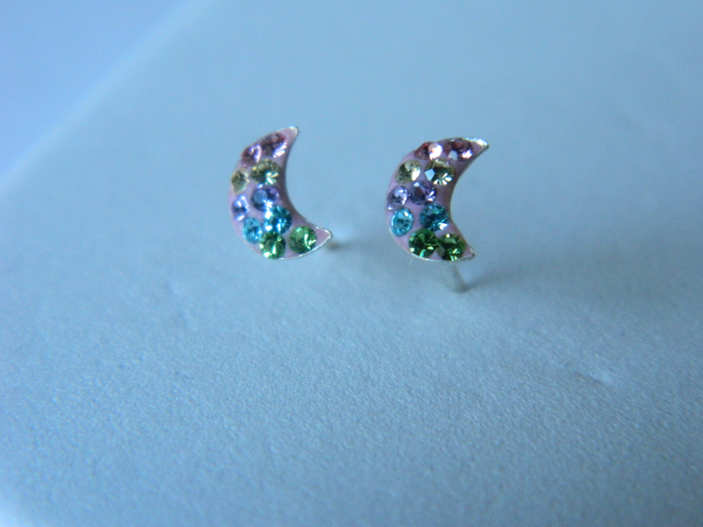 Multi-Coloured Crystal Moon Studs.