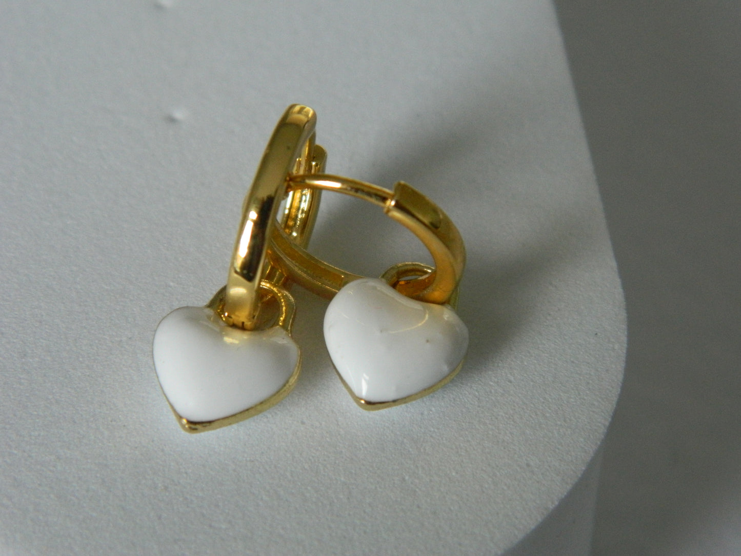 White Enamel Heart Hoops.