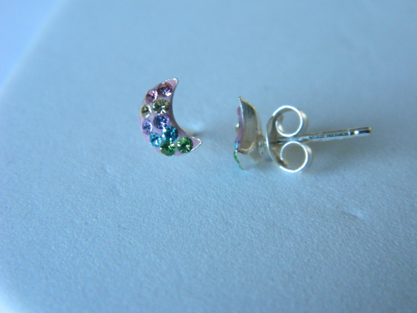 Multi-Coloured Crystal Moon Studs.