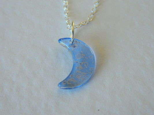 Blue Glass Moon Necklace.