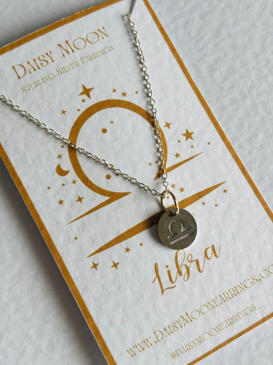 Libra star sign necklace- Silver.