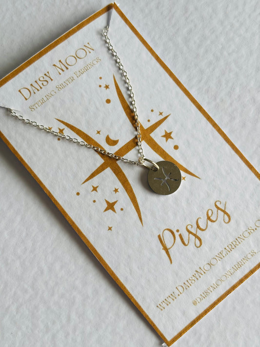 Pisces star sign necklace- Silver.