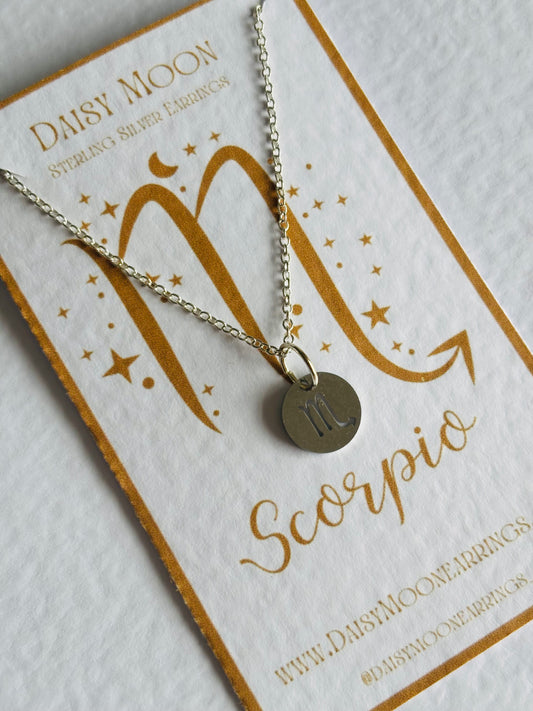 Scorpio star sign necklace- Silver.