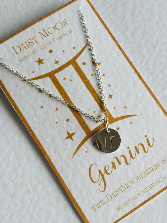 Gemini star sign necklace- Silver