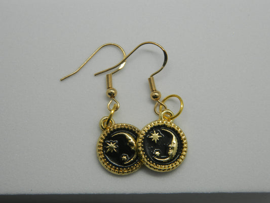 Maggie Enamel Moon Dangles-Gold.