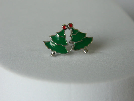 Green Enamel Christmas Tree Studs.