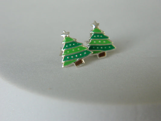 Cute Green Christmas Tree Studs.