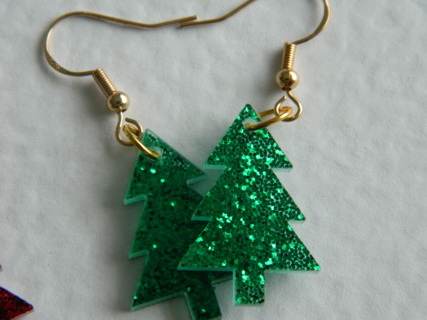 Green Glitter Christmas Tree Dangles.