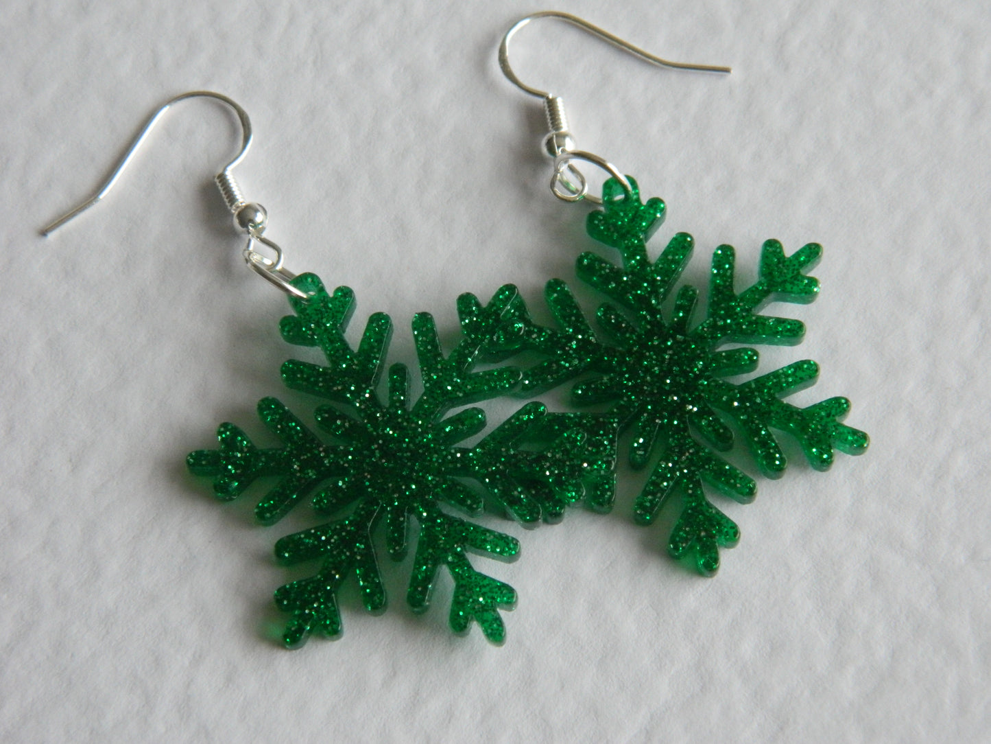 Green Sparkle Snowflake Dangles.