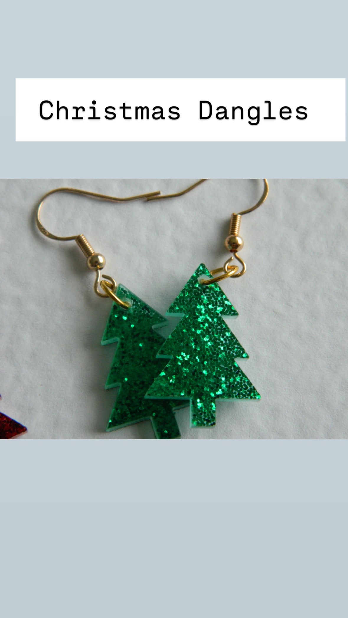 Green Glitter Christmas Tree Dangles.