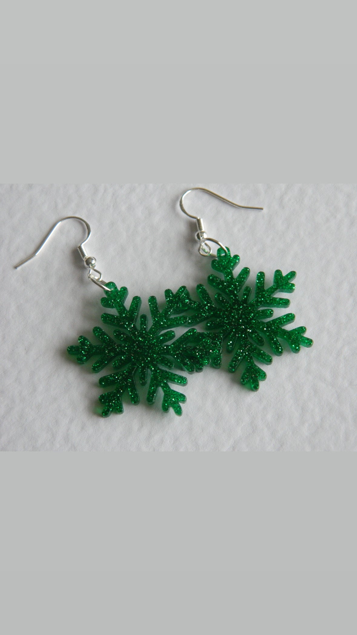 Green Sparkle Snowflake Dangles.