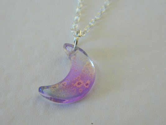 Purple Glass Moon Necklace.